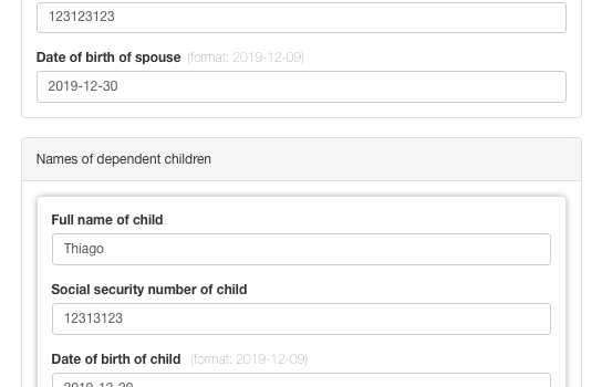SSN and date of birth of spouse and dependents