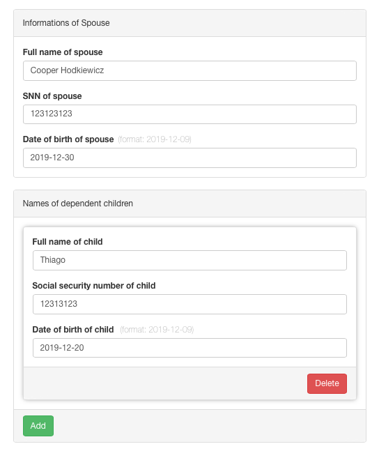 Now you can save the SSN of dependents and the date of birth of the spouse and dependents